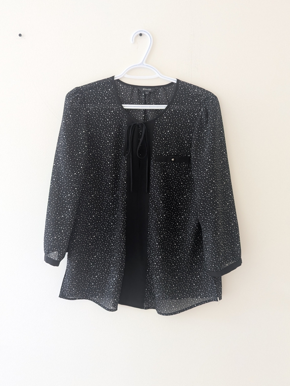 Dot Black Tie-Neck Blouse